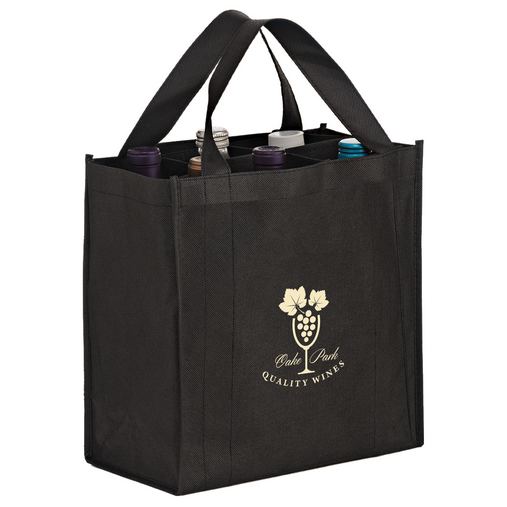 Custom Logo Wine Tote Bag - 6 Bottle Non-Woven Tote w/ Removable Divider (11"x7"x12") - Screen Print - VINER6-SP